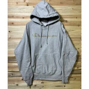 Vintage Champion Reverse Weave Hoodie Sweatshirt Mens Large Heavyweight Gray